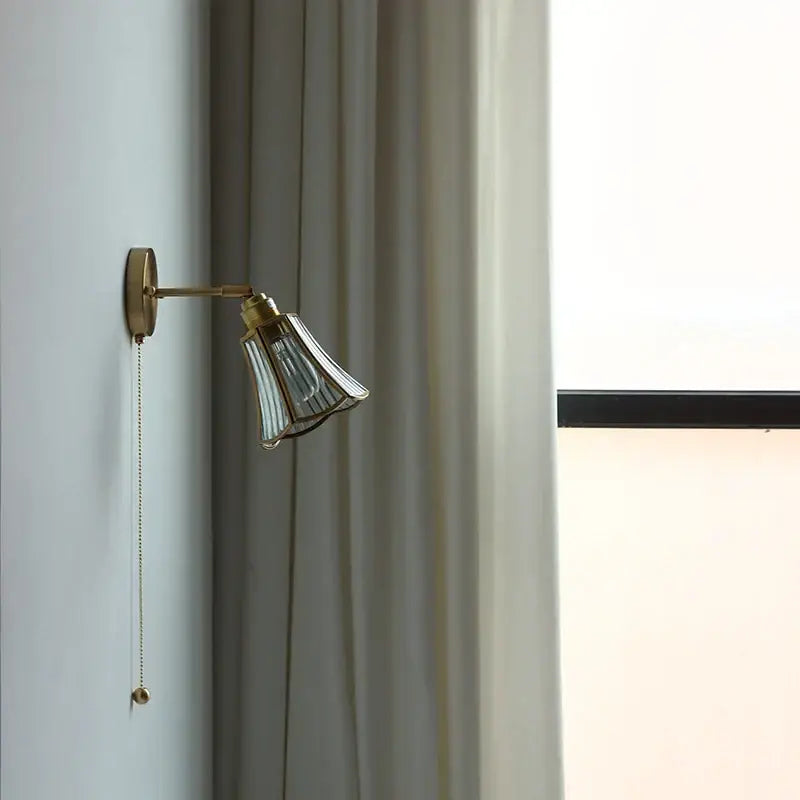 Gold Glass LED Sconce with Pull Chain Nordic Style