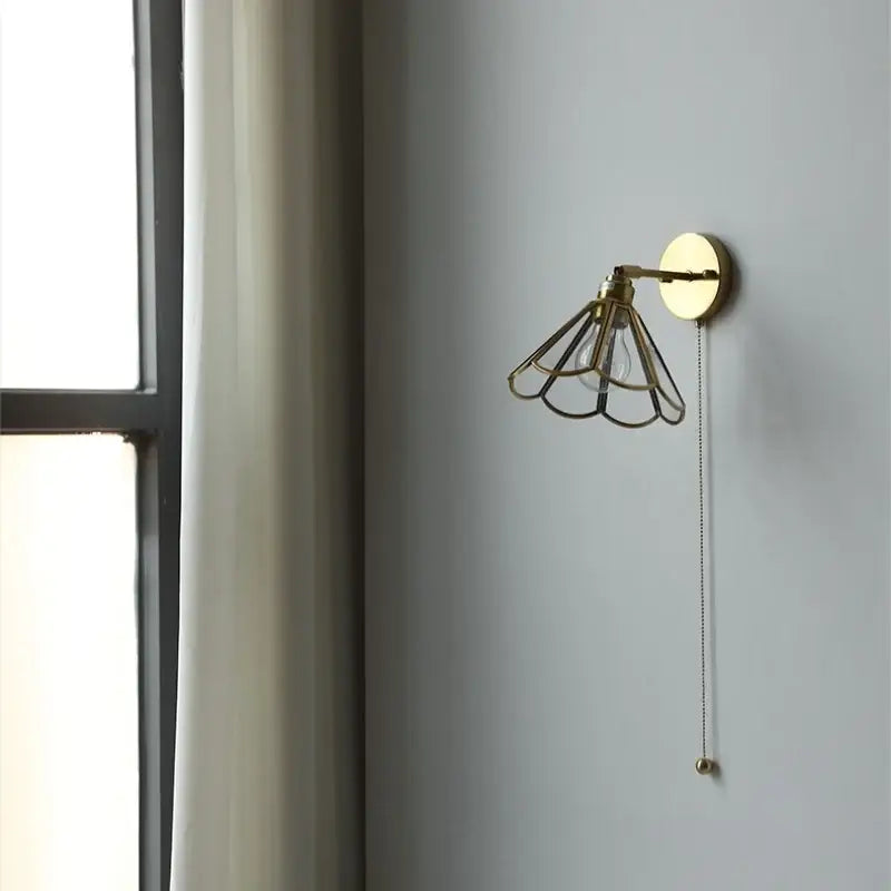 Gold Glass LED Sconce with Pull Chain Nordic Style