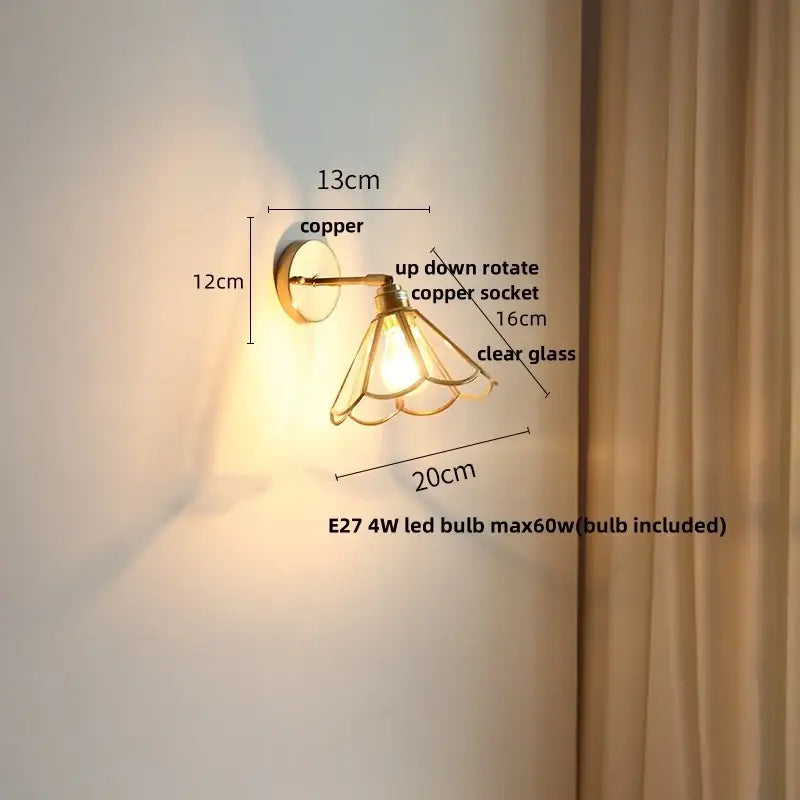 Gold Glass LED Sconce with Pull Chain Nordic Style