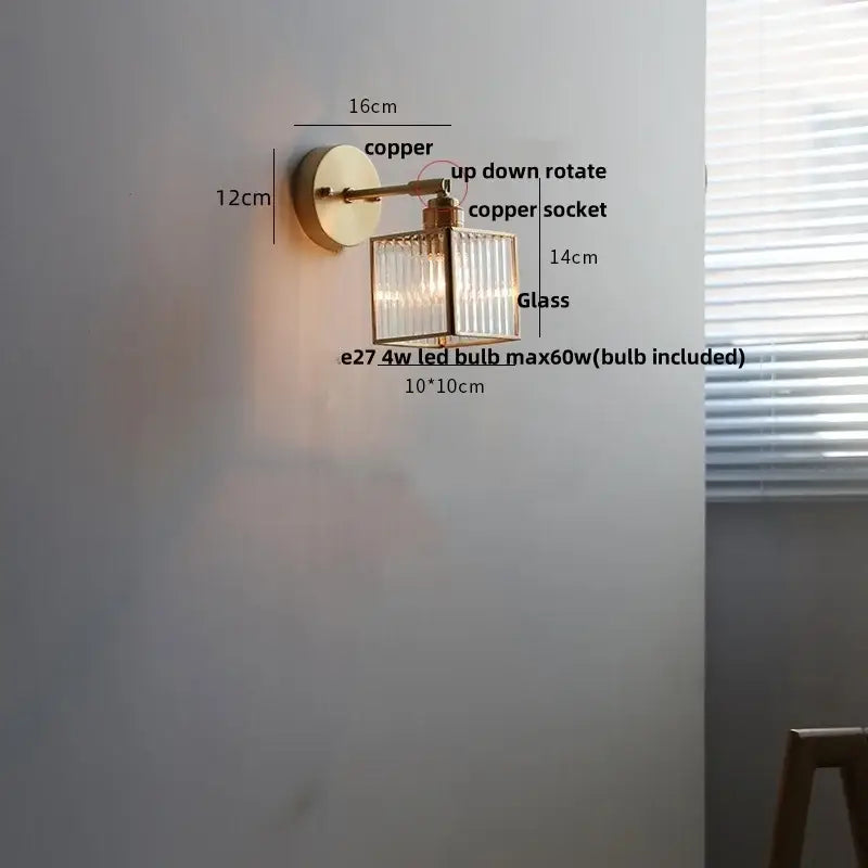Gold Glass LED Sconce with Pull Chain Nordic Style