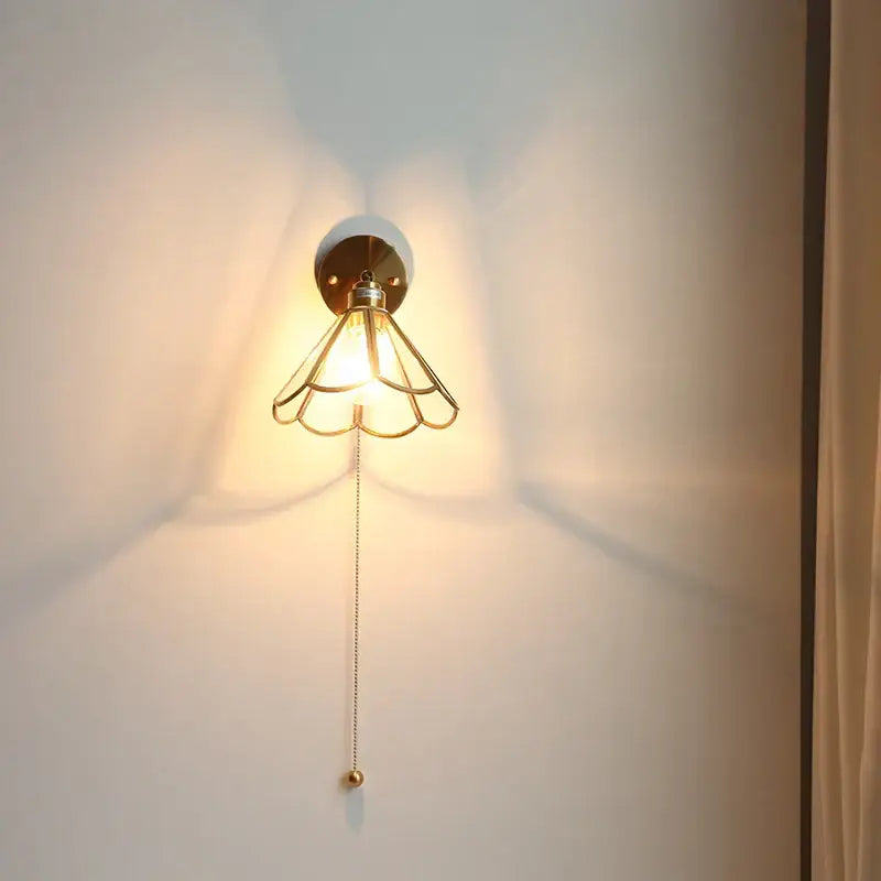 Gold Glass LED Sconce with Pull Chain Nordic Style