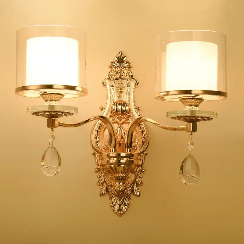 Gold Crystal Double Cylinder Wall Sconce