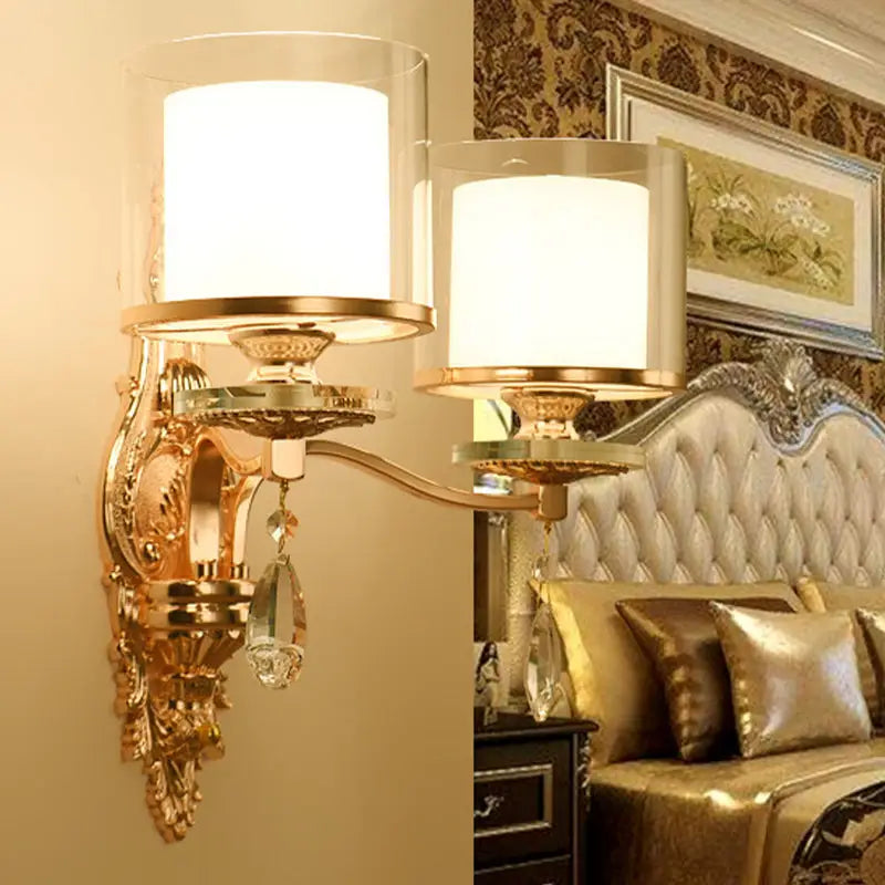 Gold Crystal Double Cylinder Wall Sconce