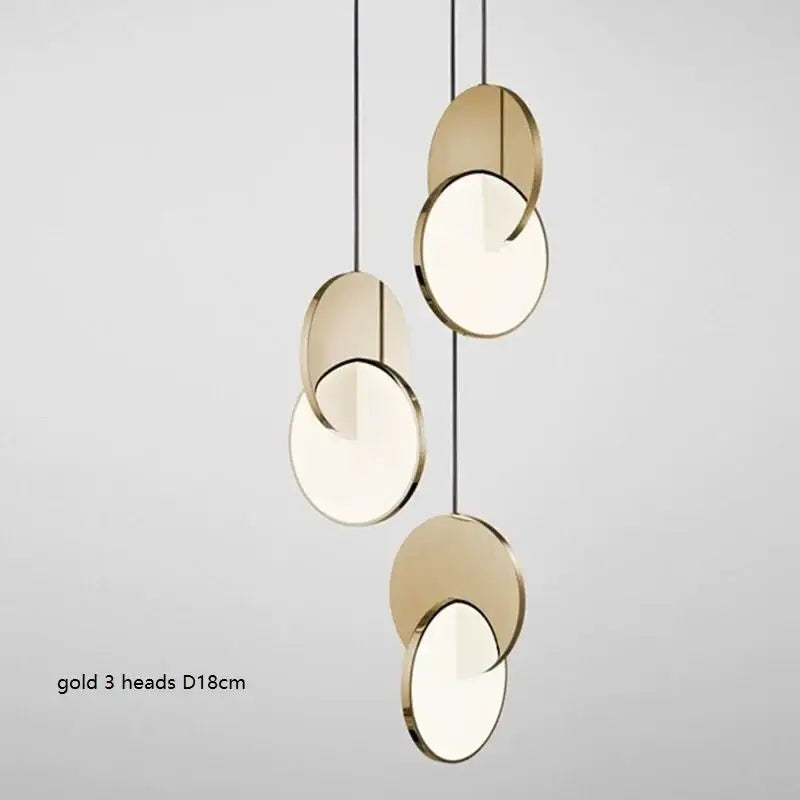 Gold Circle Pendant Light 3-Head Overlapping Discs