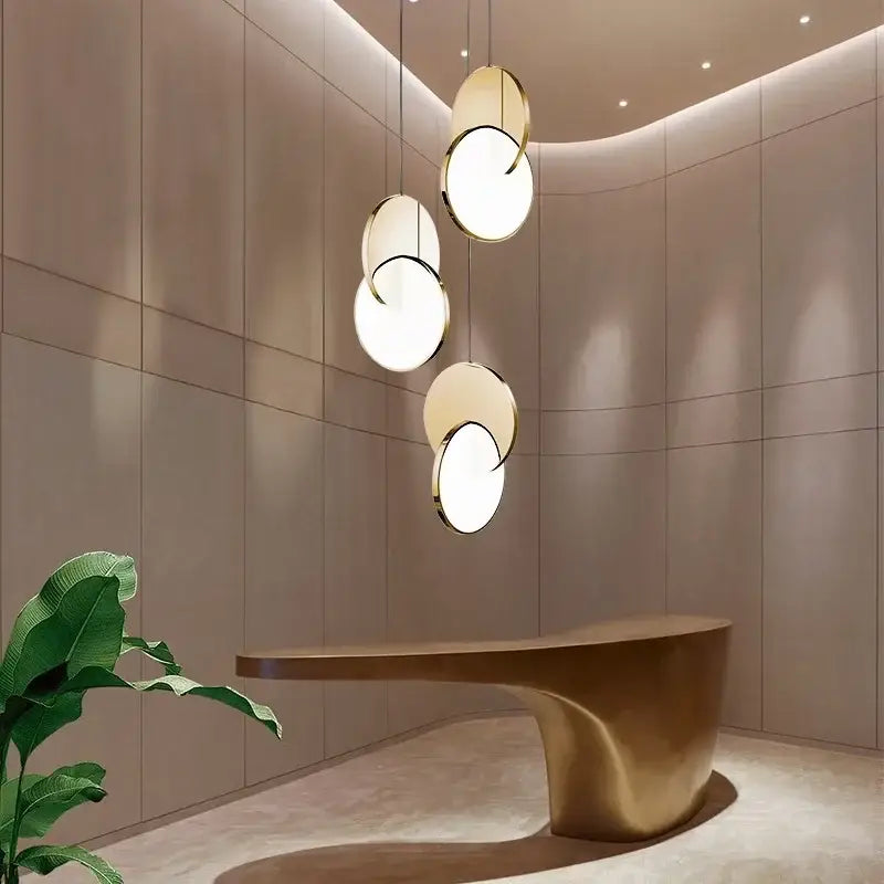 Gold Circle Pendant Light 3-Head Overlapping Discs