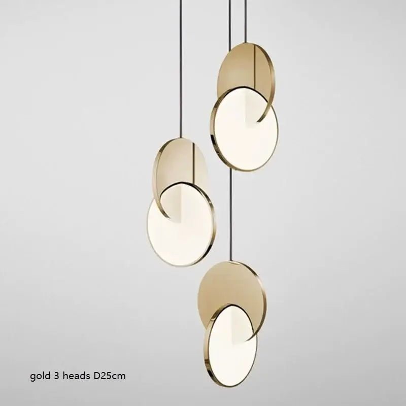 Gold Circle Pendant Light 3-Head Overlapping Discs