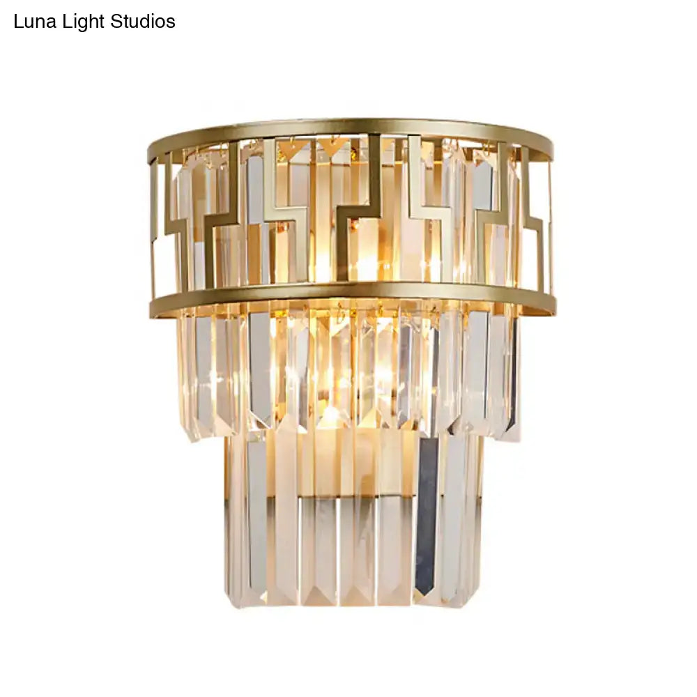 Gold Crystal Layered Sconce Two-Light Bedside