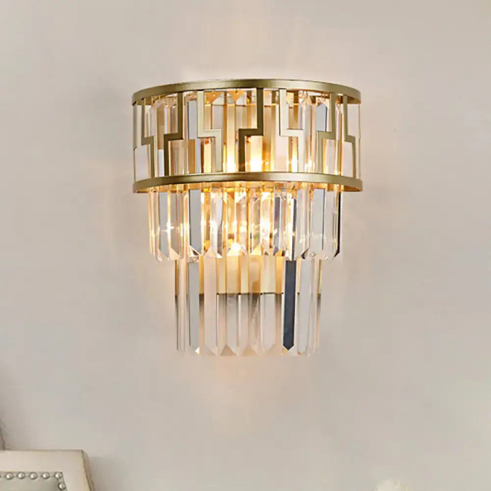 Gold Crystal Layered Sconce Two-Light Bedside