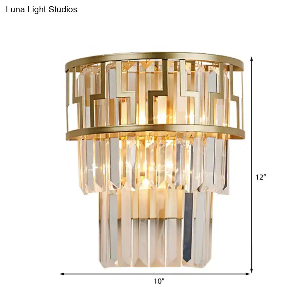 Gold Crystal Layered Sconce Two-Light Bedside