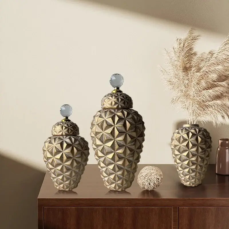 Gold Diamond Ceramic Geometric Vase