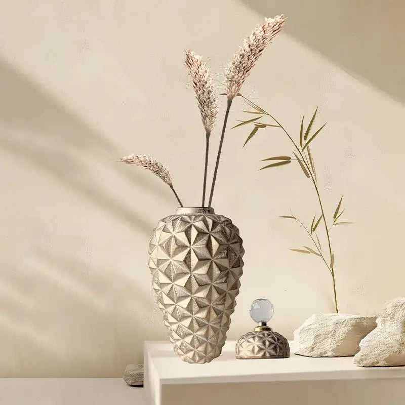 Gold Diamond Ceramic Geometric Vase