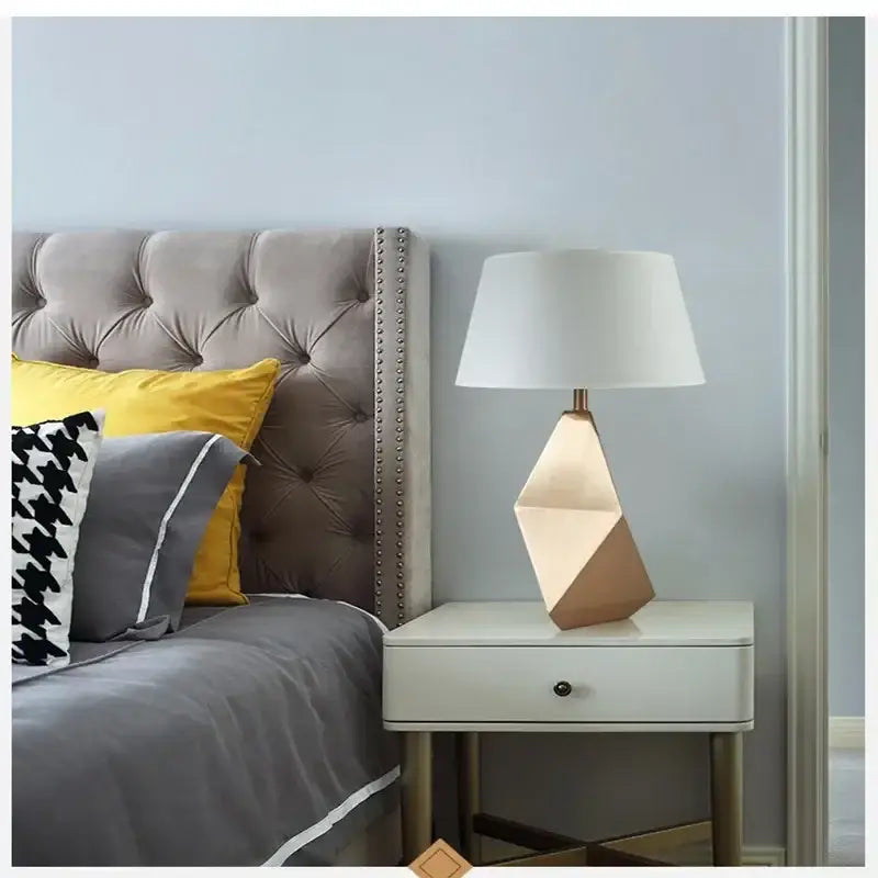 Gold Geometric Table Lamp With Pink Shade