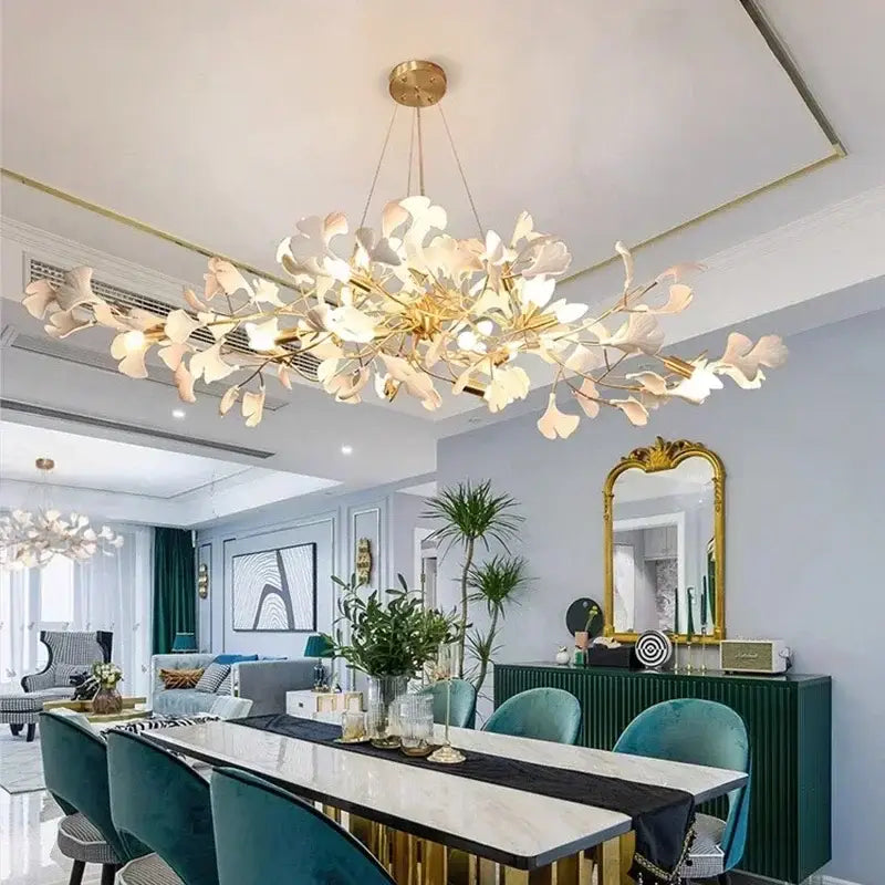 Gold Ginkgo LED Chandelier Nordic Style