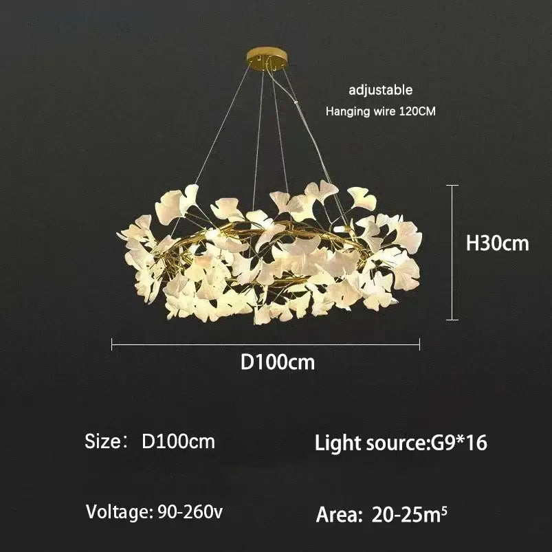 Gold Ginkgo LED Chandelier Nordic Style