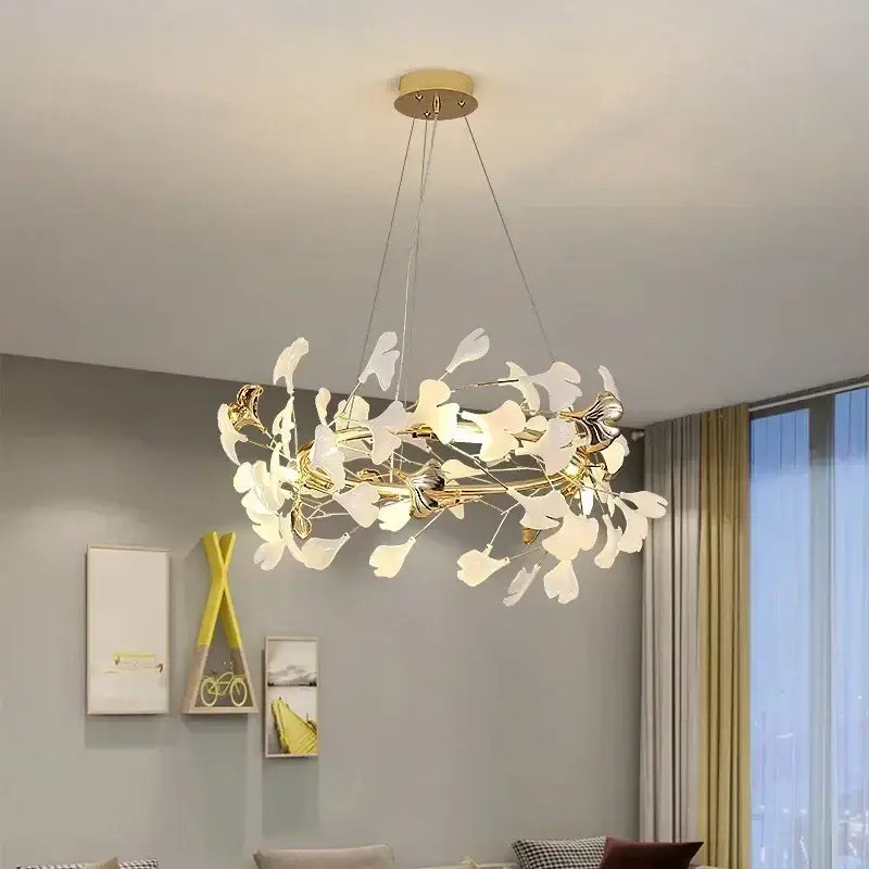 Gold Ginkgo LED Chandelier Nordic Style