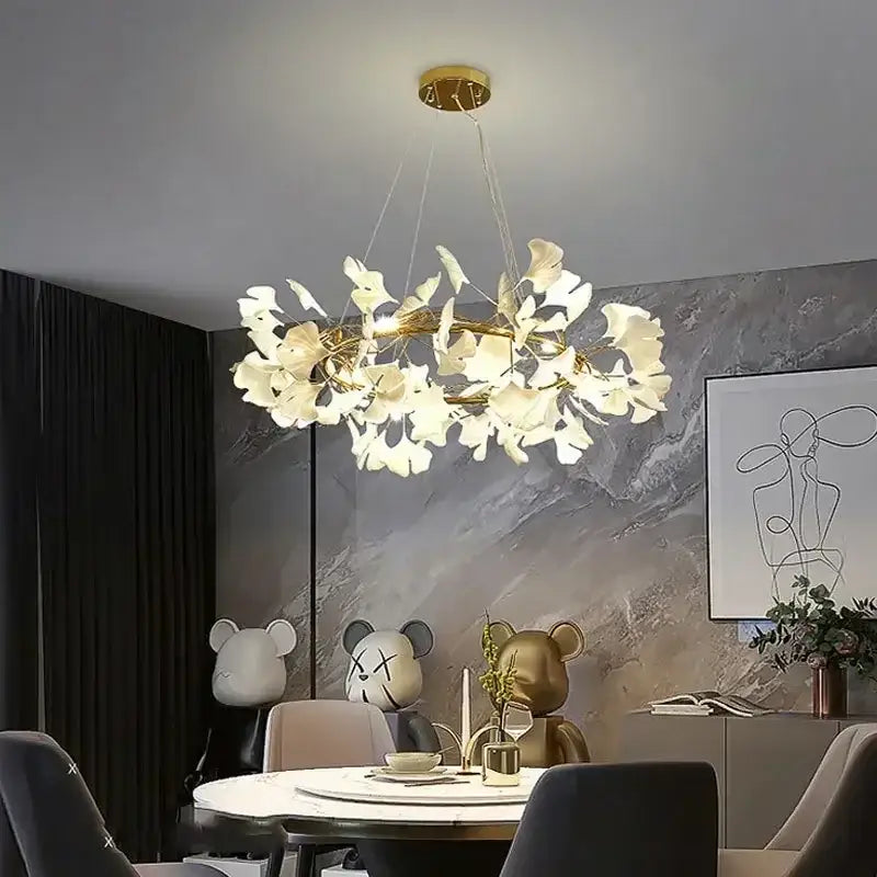 Gold Ginkgo LED Chandelier Nordic Style