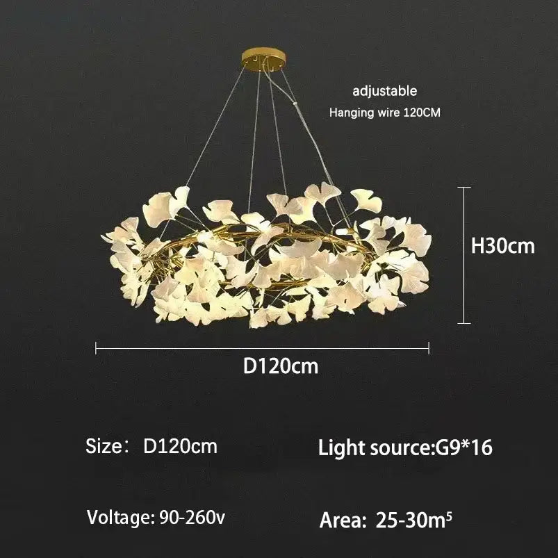 Gold Ginkgo LED Chandelier Nordic Style
