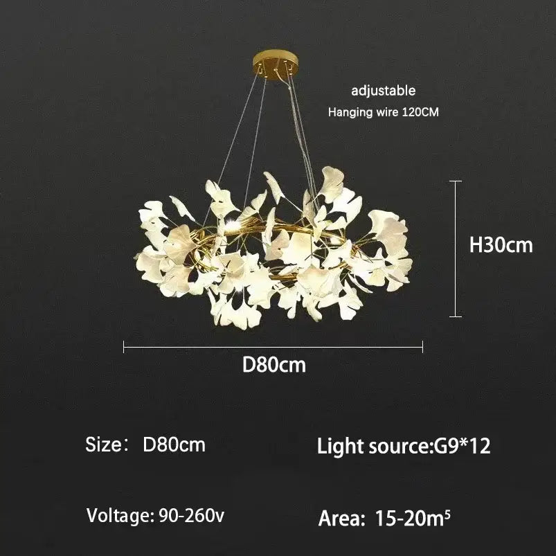 Gold Ginkgo LED Chandelier Nordic Style