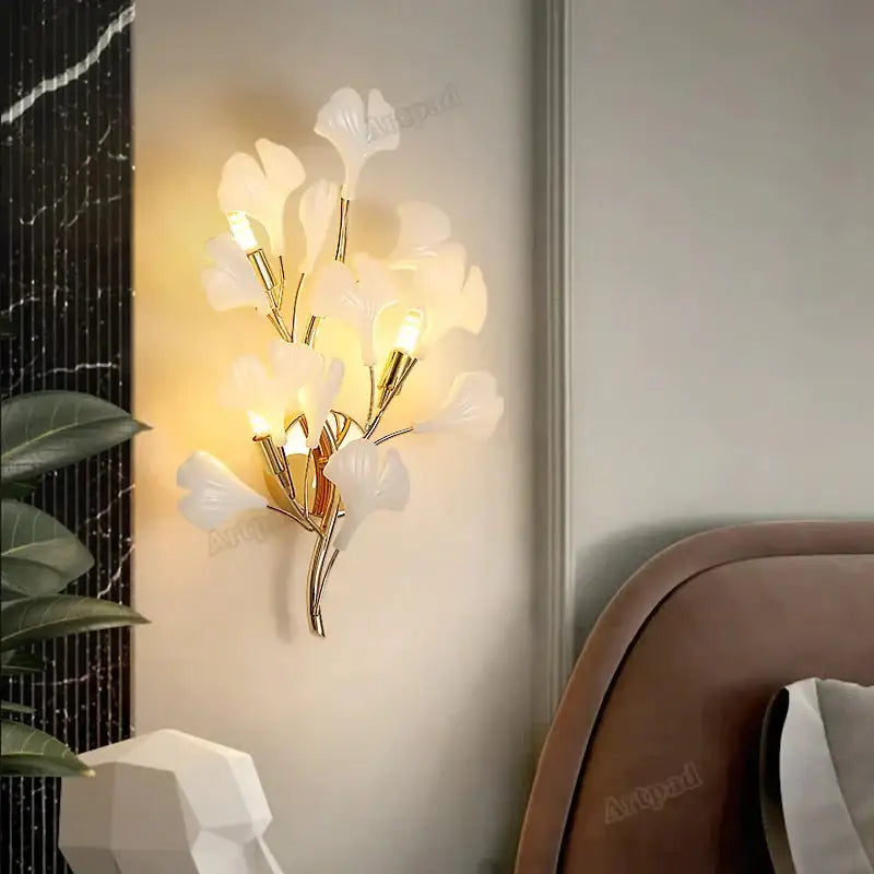 Gold Ginkgo Porcelain Sconce