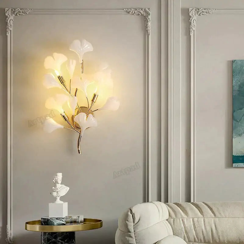 Gold Ginkgo Porcelain Sconce