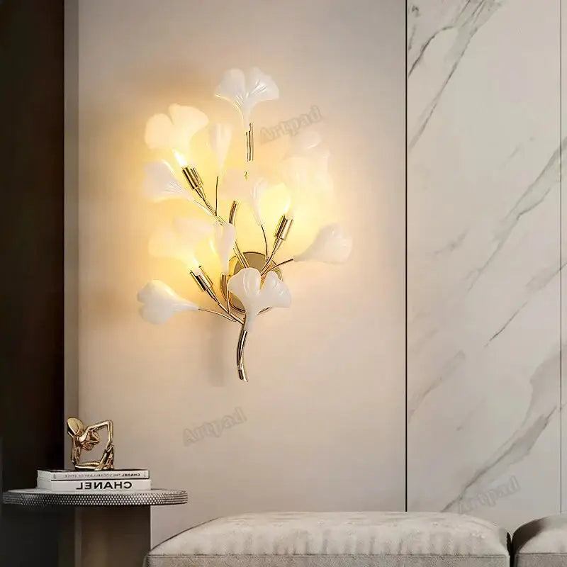 Gold Ginkgo Porcelain Sconce