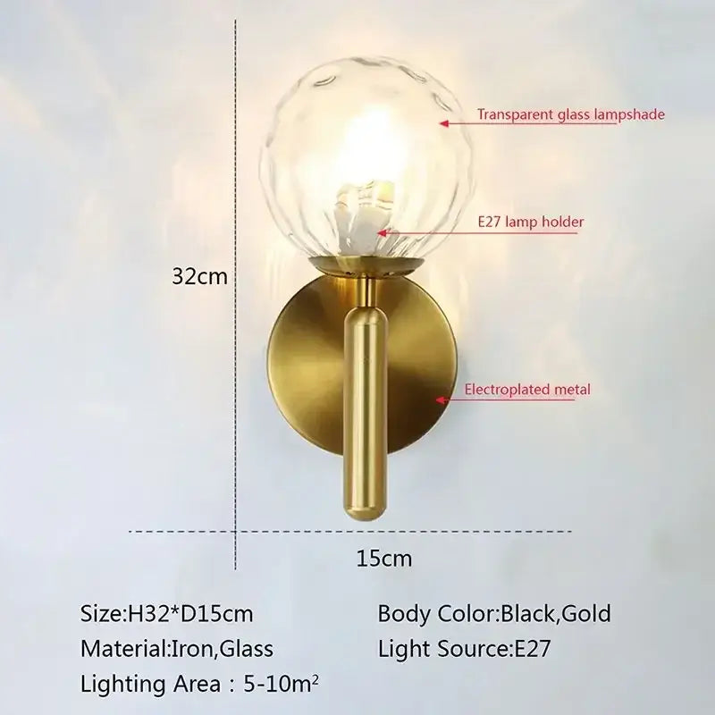 Gold Glass Bedroom Wall Lamp