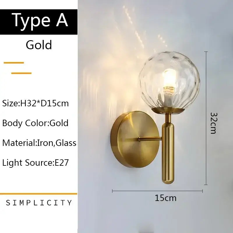Gold Glass Bedroom Wall Lamp