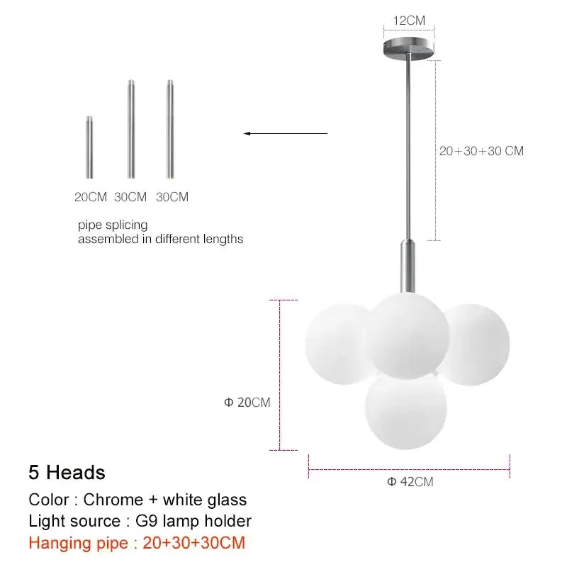 Chrome Glass 13-Head Kitchen Pendant Chandelier