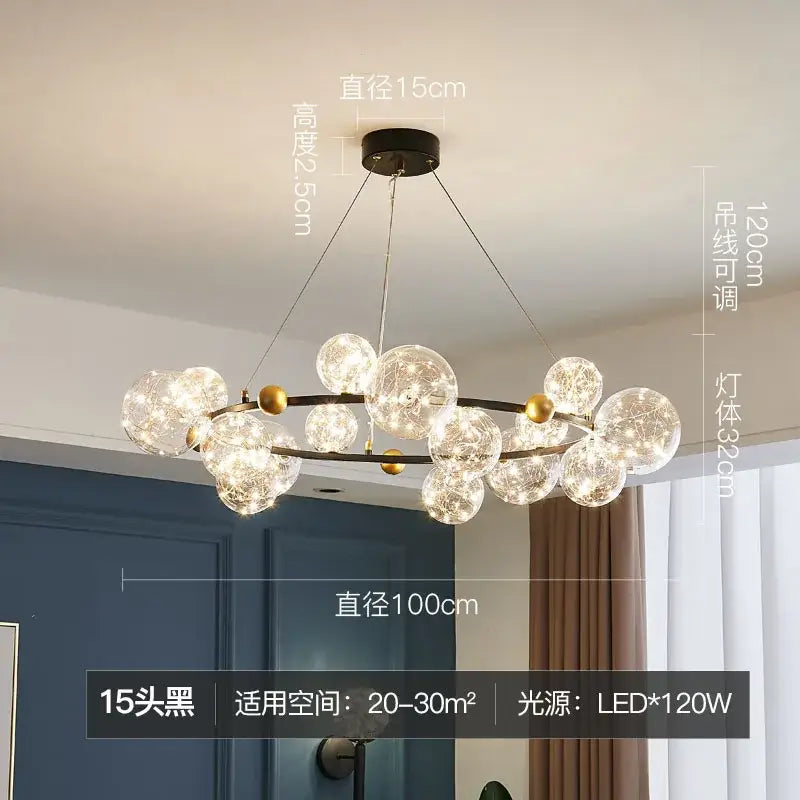 Gold Bubble LED Chandelier with Multiple Bubbles