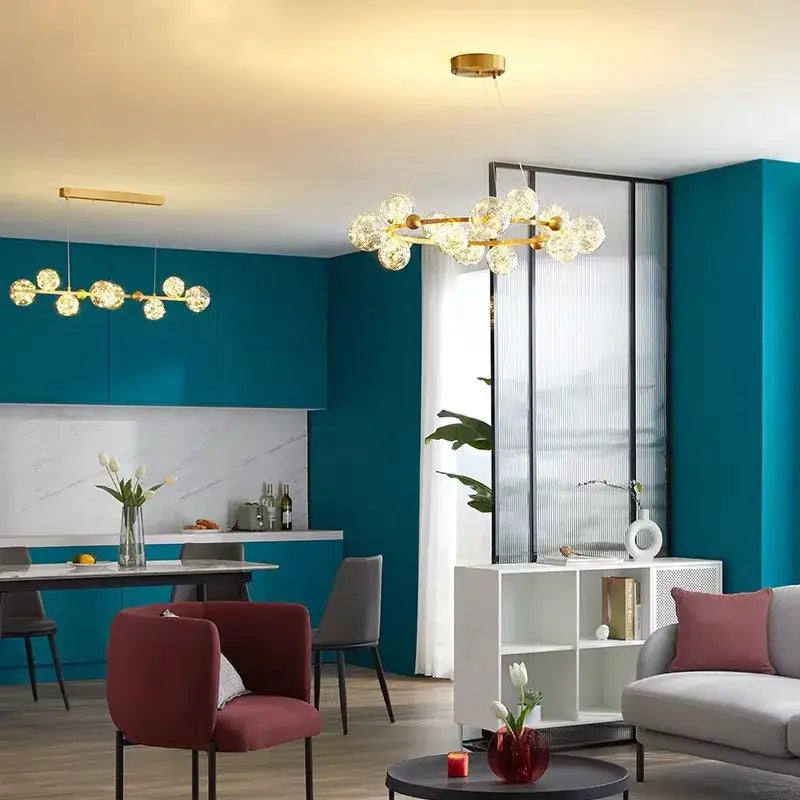 Gold Bubble LED Chandelier with Multiple Bubbles