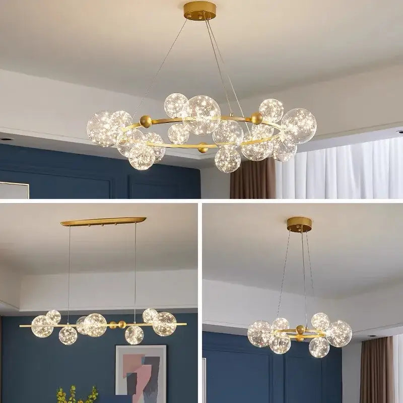 Gold Bubble LED Chandelier with Multiple Bubbles