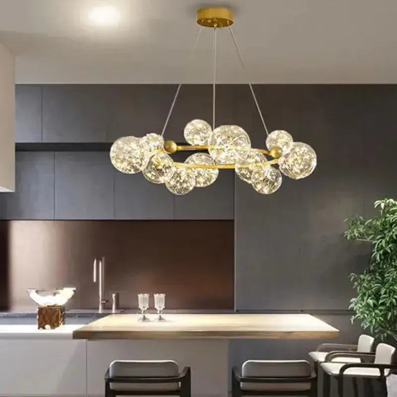 Gold Bubble LED Chandelier with Multiple Bubbles