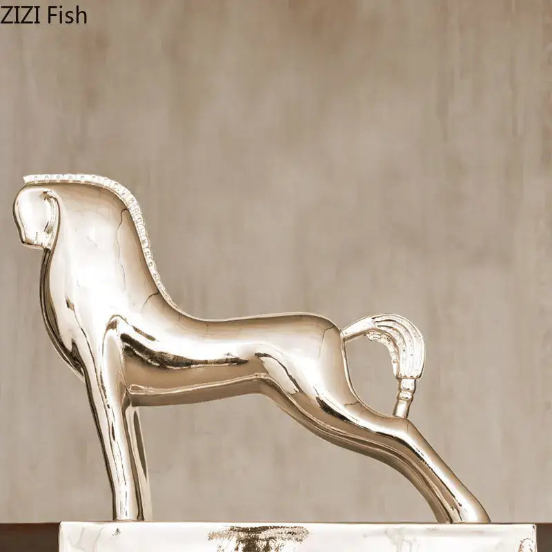 Gold Resin Horse Sculpture with Intricate Detail