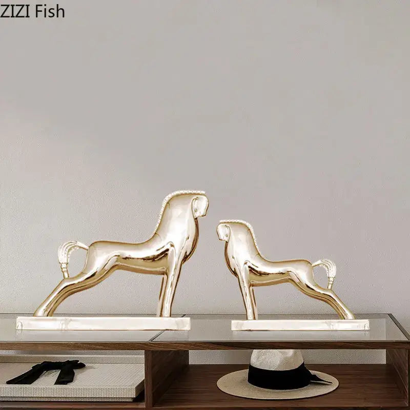 Gold Resin Horse Sculpture with Intricate Detail