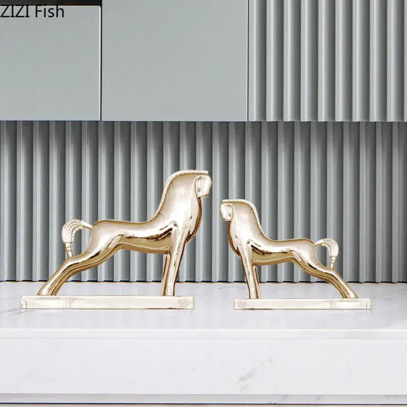 Gold Resin Horse Sculpture with Intricate Detail