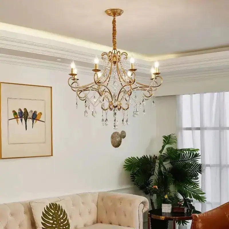 Gold Crystal Chandelier Iron Frame for Dining Spaces