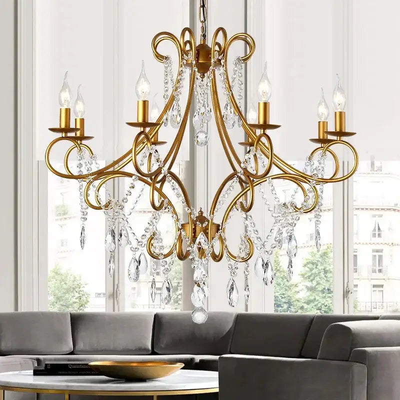 Gold Crystal Chandelier Iron Frame for Dining Spaces