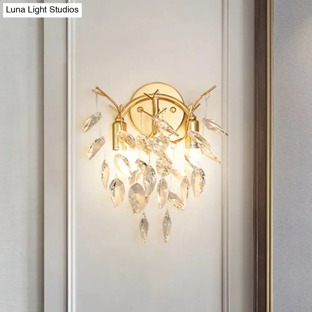 Gold Crystal Leaf Shaped Wall Lamp