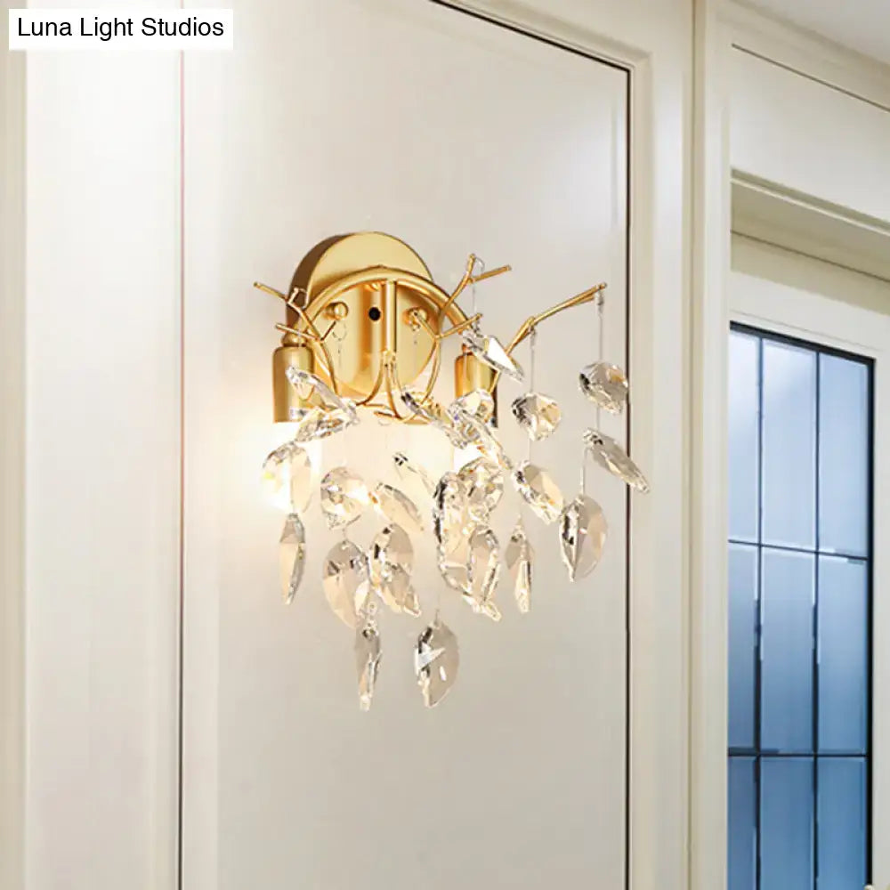 Gold Crystal Leaf Shaped Wall Lamp