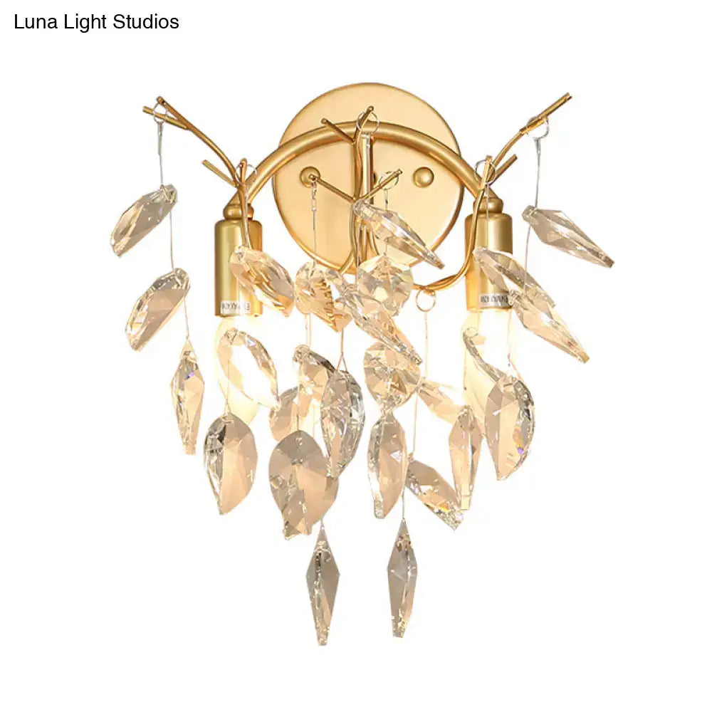 Gold Crystal Leaf Shaped Wall Lamp