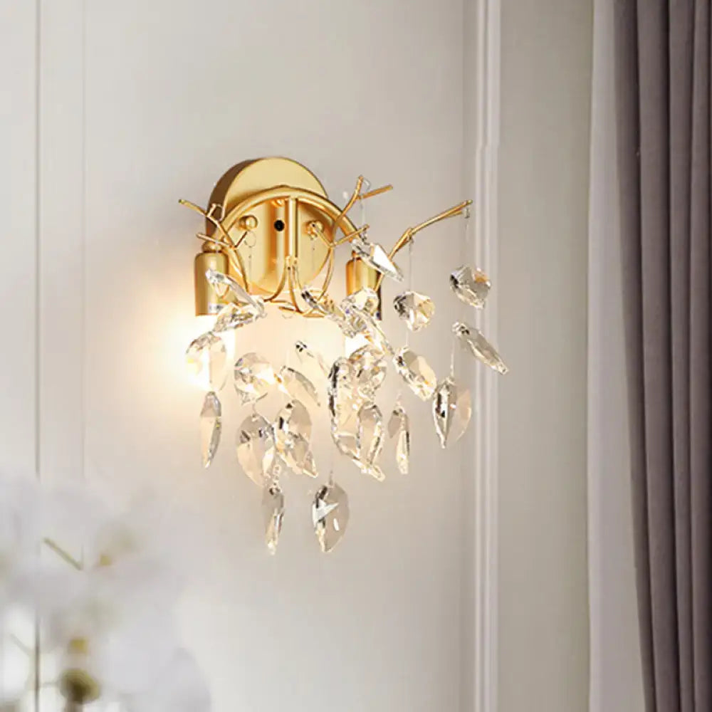 Gold Crystal Leaf Shaped Wall Lamp