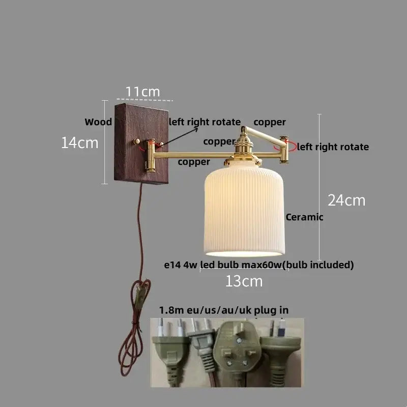 Gold Ribbed Copper Reading Wall Lamp