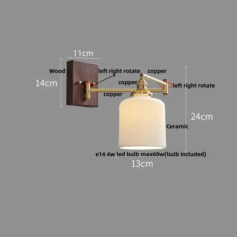 Gold Ribbed Copper Reading Wall Lamp