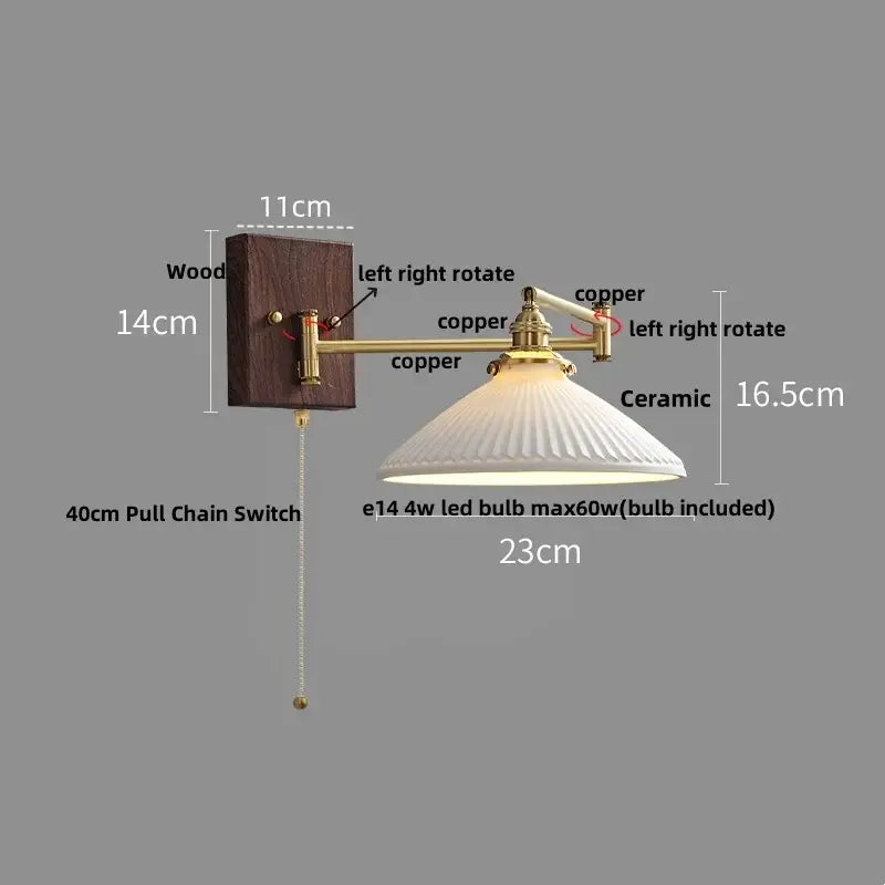 Gold Ribbed Copper Reading Wall Lamp