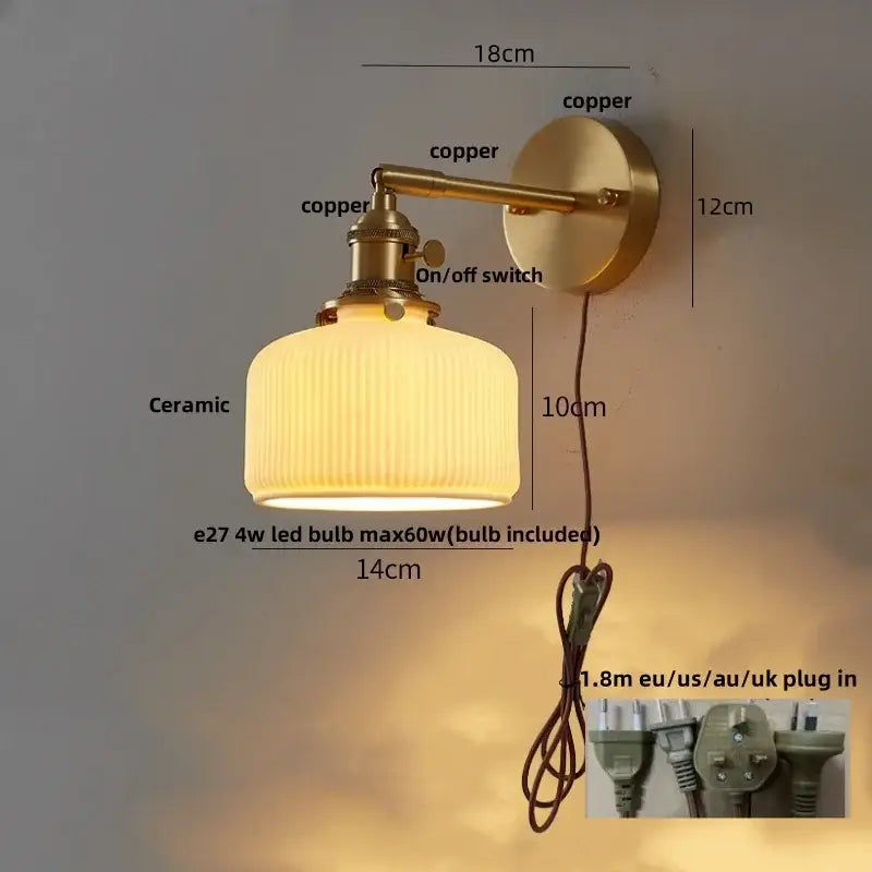 Gold Ribbed Copper Reading Wall Lamp