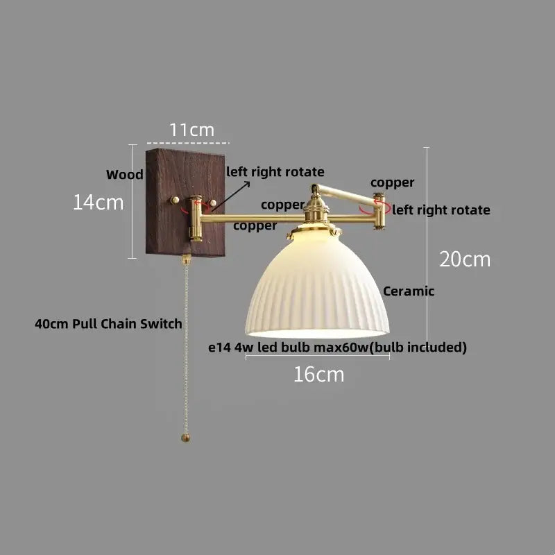 Gold Ribbed Copper Reading Wall Lamp