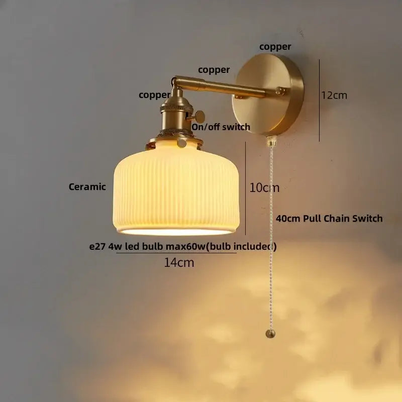 Gold Ribbed Copper Reading Wall Lamp