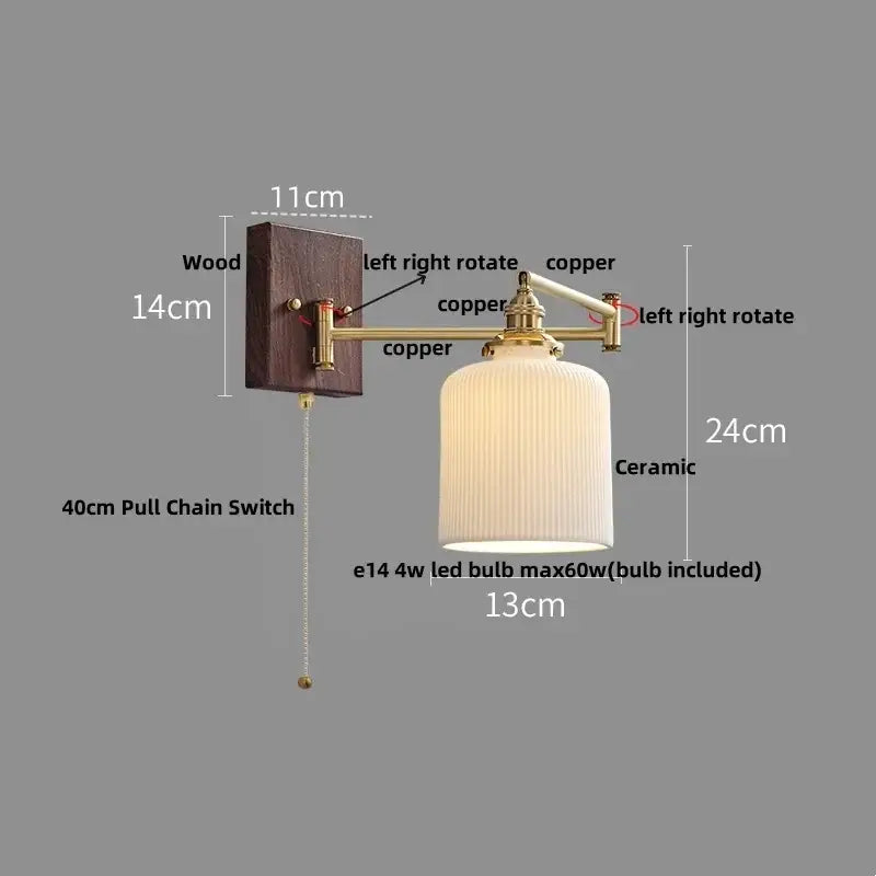 Gold Ribbed Copper Reading Wall Lamp