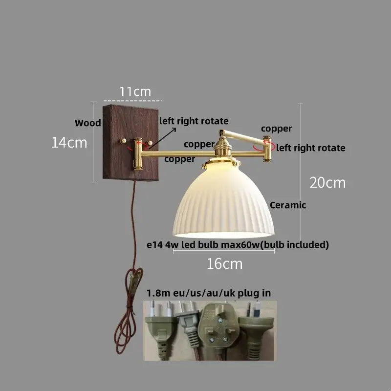 Gold Ribbed Copper Reading Wall Lamp