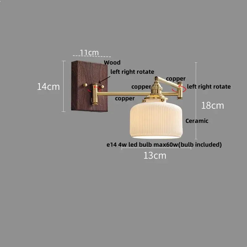 Gold Ribbed Copper Reading Wall Lamp